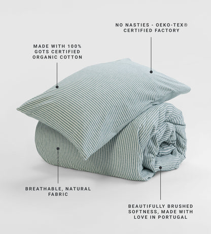 Teal Billy Stripe Brushed 100% Organic Cotton Bed Linen