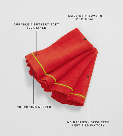 Glassette Tomato 100% Linen Napkins - Set of 4