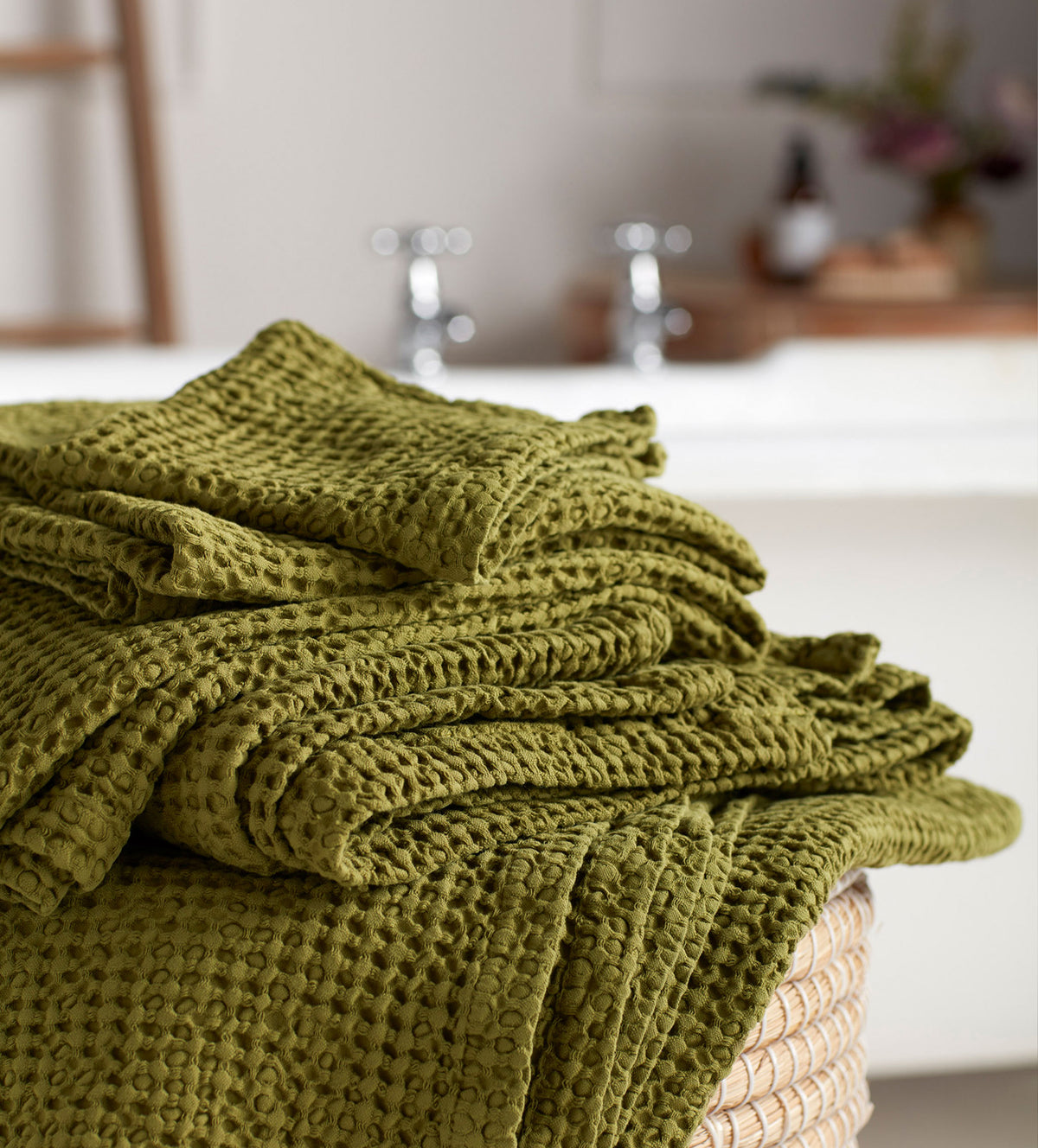 Moss 100% Cotton Waffle Towels