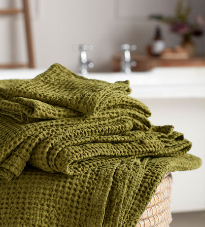 Moss Green 100% Cotton Waffle Towels