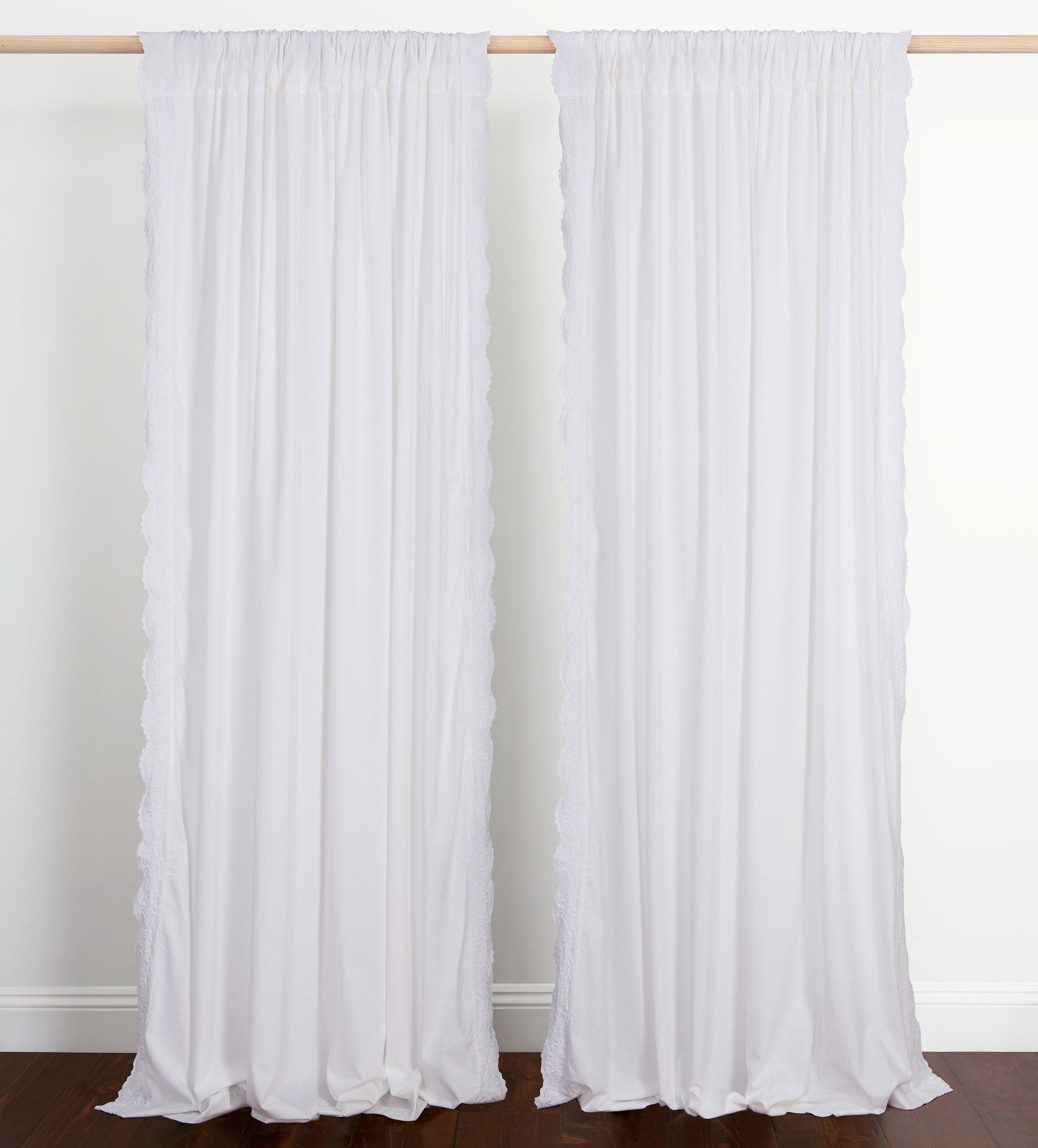 White Elsie Embroidered Cotton Linen Curtain (Single)