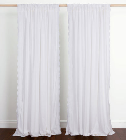 White Elsie Embroidered Cotton Linen Curtain (Single)