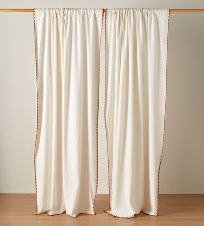 Off White Nova 100% Cotton Loop Top Curtain (Pair)