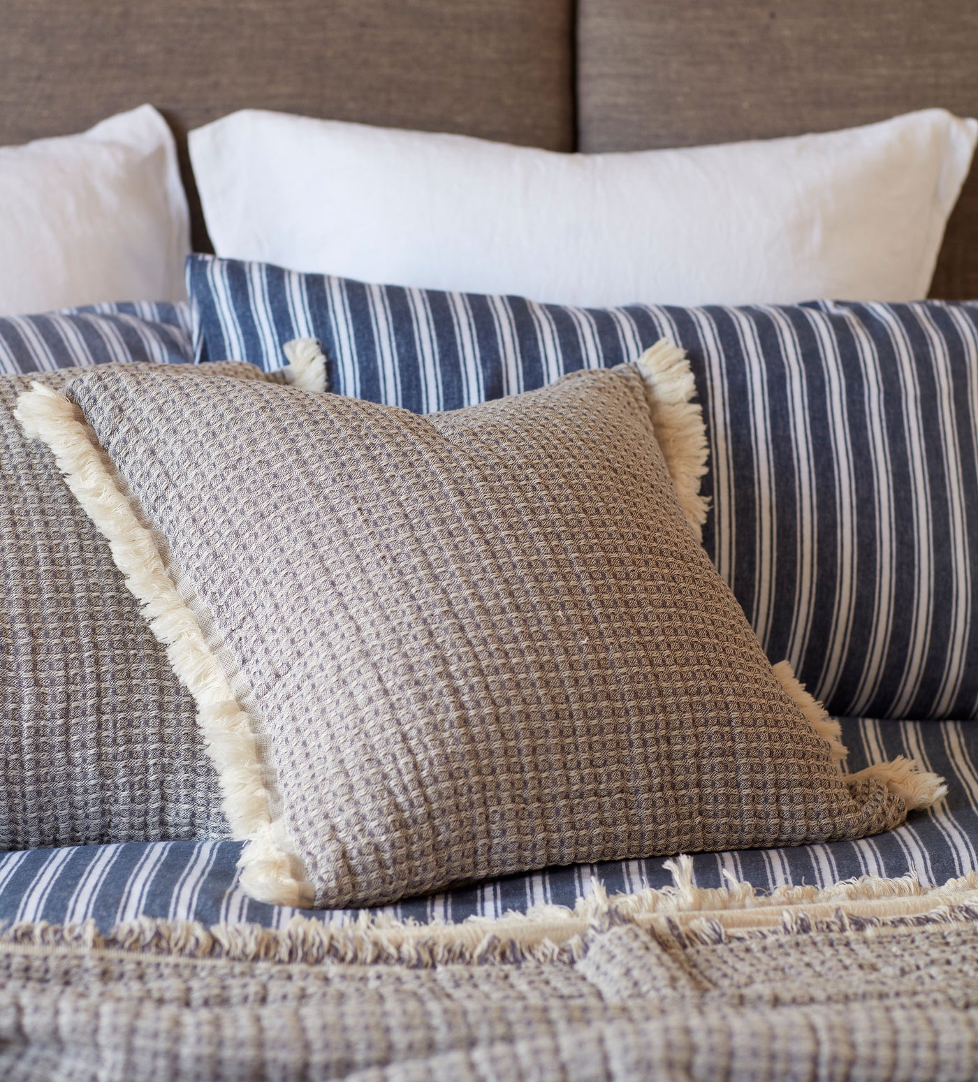 French Blue Willow Waffle 100% Cotton Cushion Cover