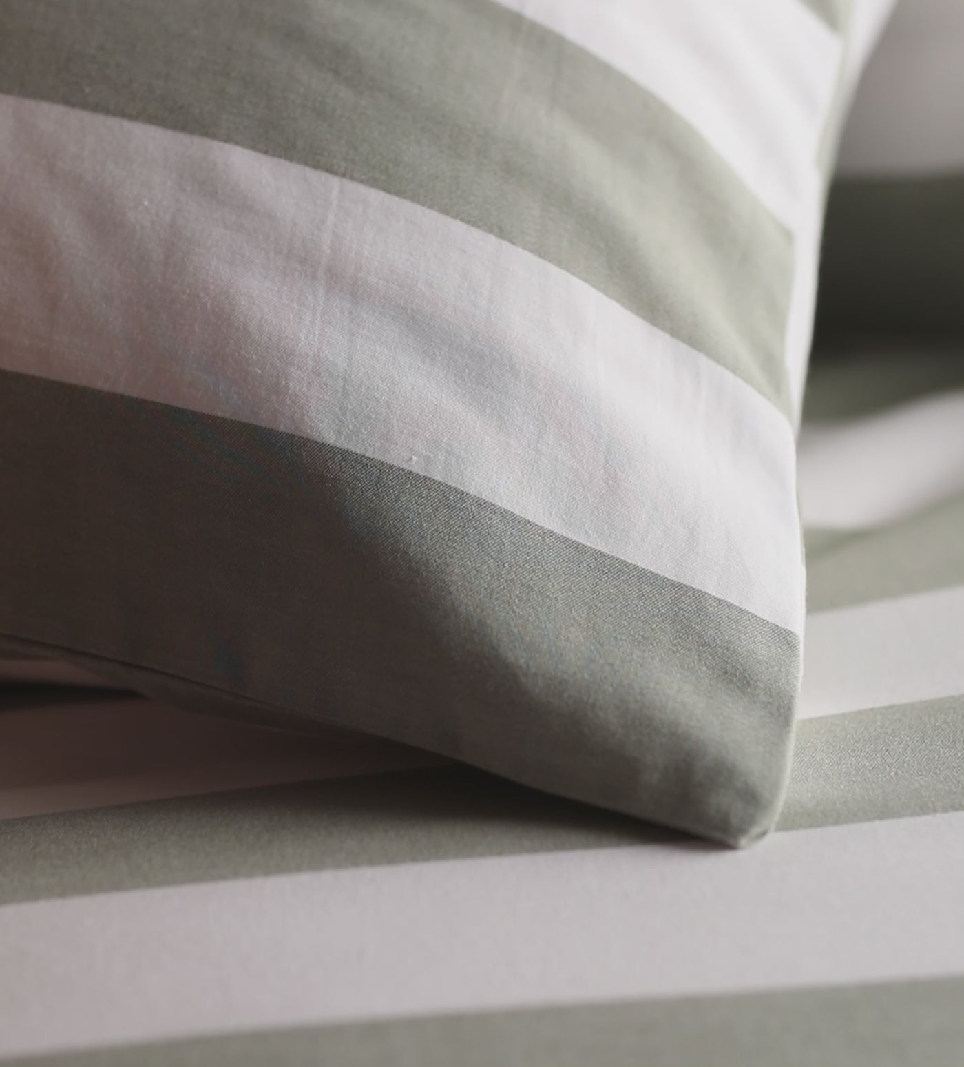Piper Olive Green Stripe 100% Cotton Housewife Pillowcase