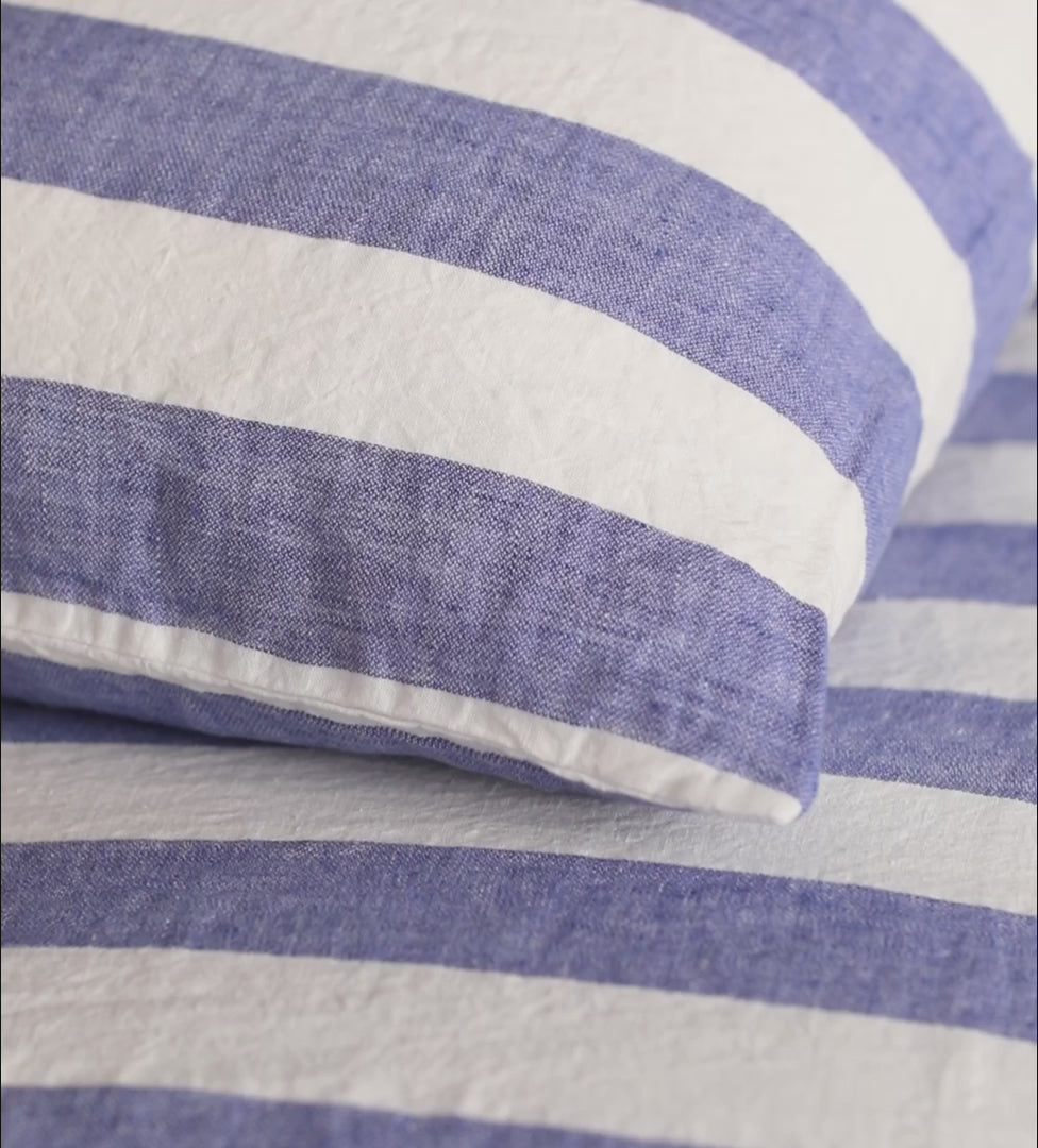 Cobalt Cora Stripe 100% Linen Housewife Pillowcase