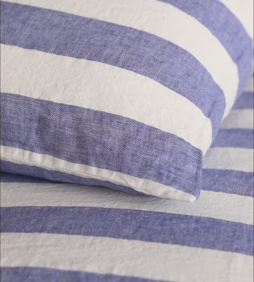 Cobalt Cora Stripe 100% Linen Bed Linen