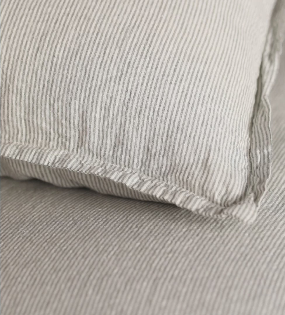Olive Green Sid Stripe 100% Linen Duvet Cover