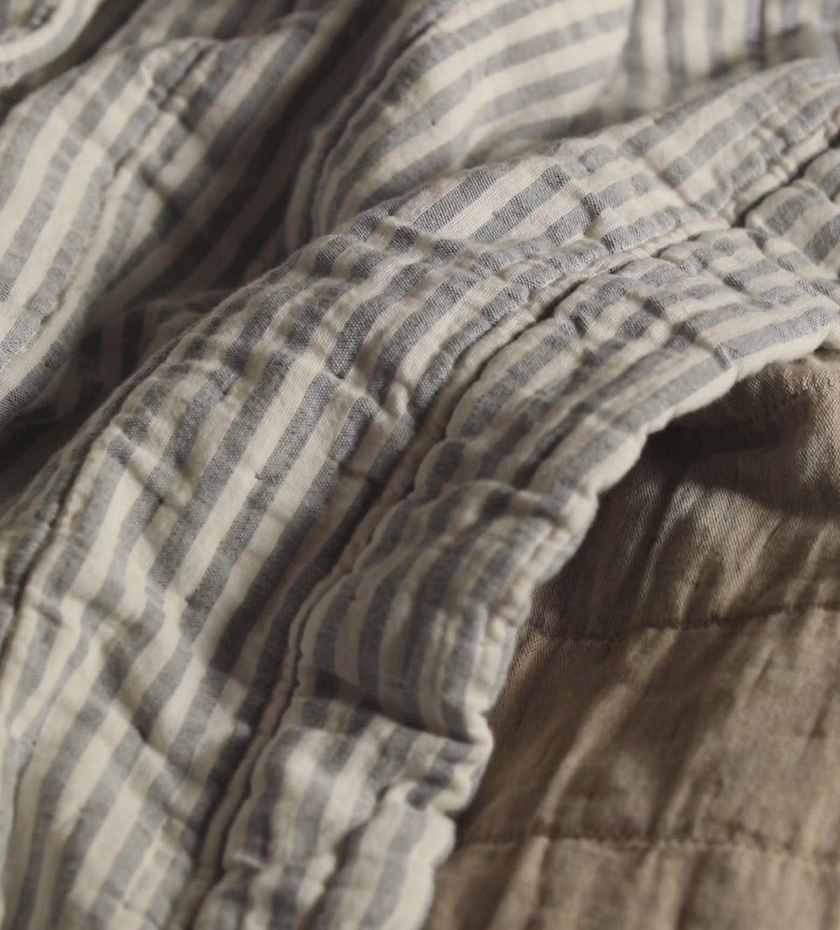French Blue Sidney Stripe 100% Organic Cotton Quilted Throw