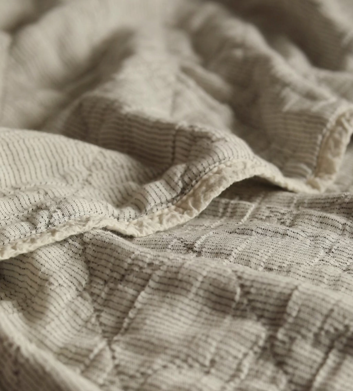 Black and Natural Stripe 100% Cotton Quilted Throw
