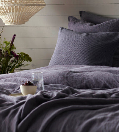 Aubergine Purple 100% Linen Bedding and Waffle Bed Throw