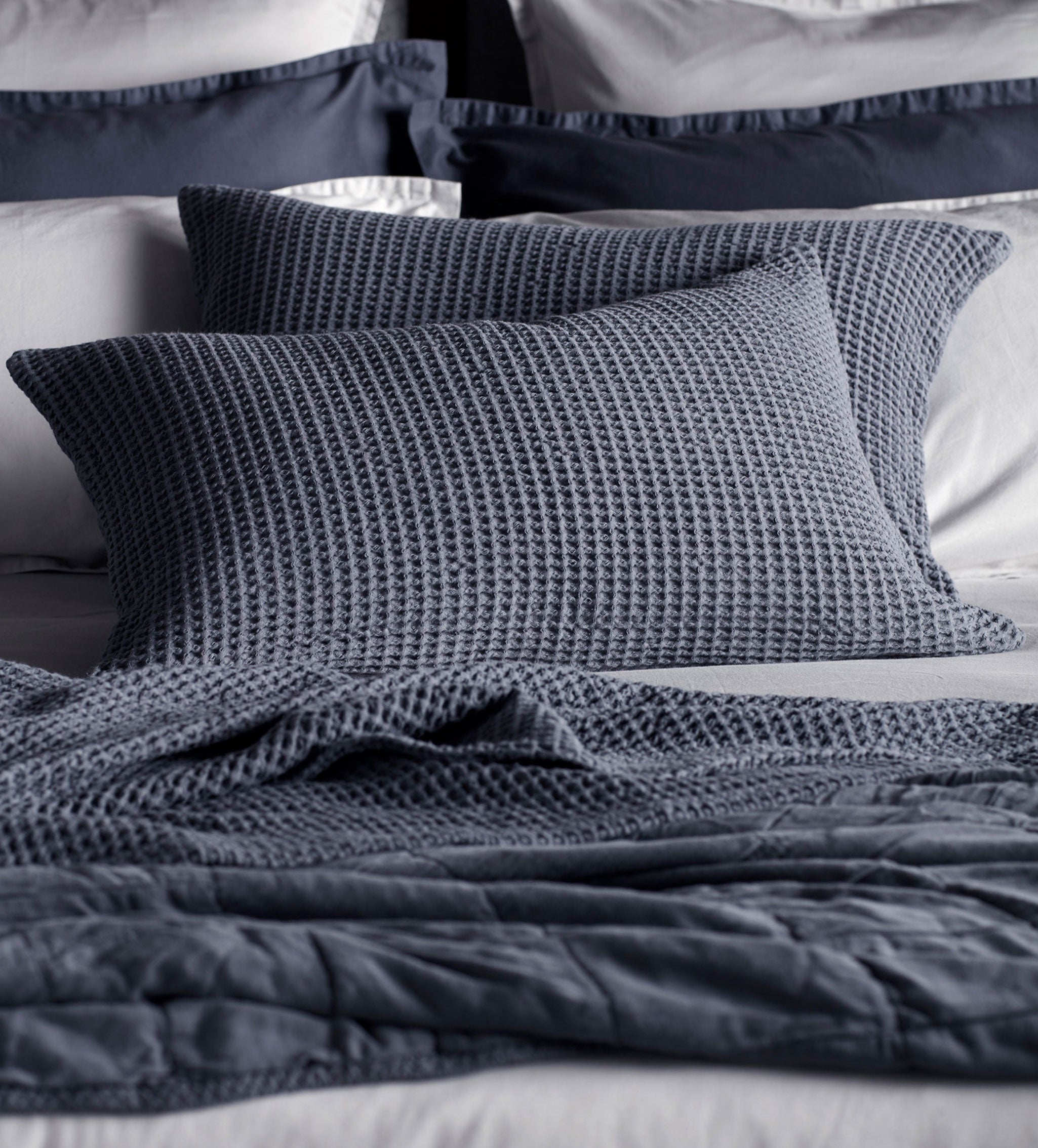 French Blue Big Waffle 100% Cotton Cushion Cover