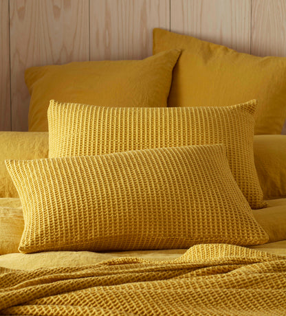 Mustard Yellow Big Waffle Cushion Cover