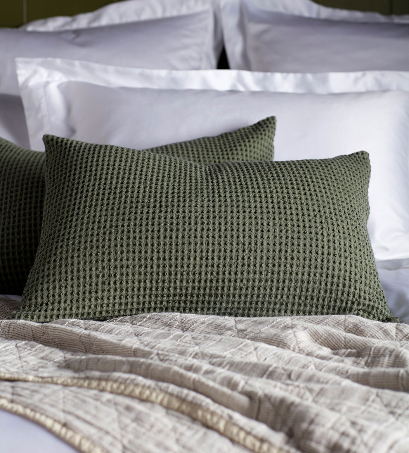 Olive Green Big Waffle 100% Cotton Cushion Cover | Secret Linen Store