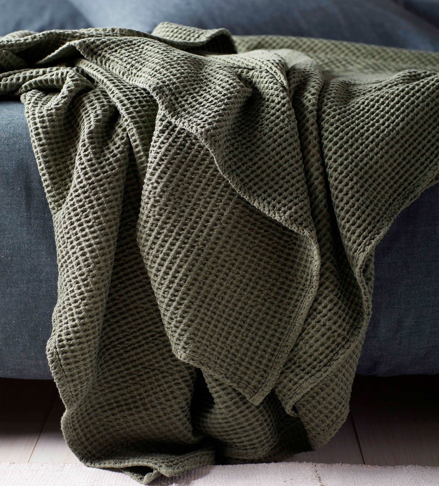Olive Green Big Waffle Cushion Cover and Throw