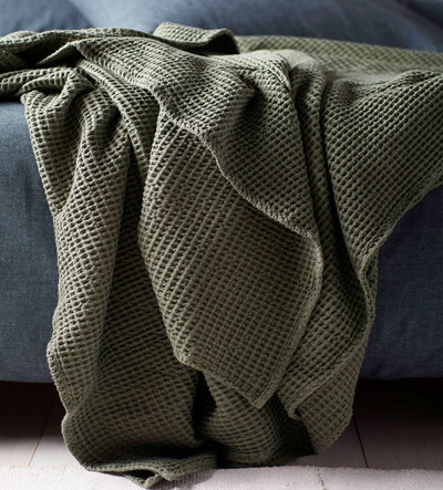 Olive Green Big Waffle Cushion Cover and Throw