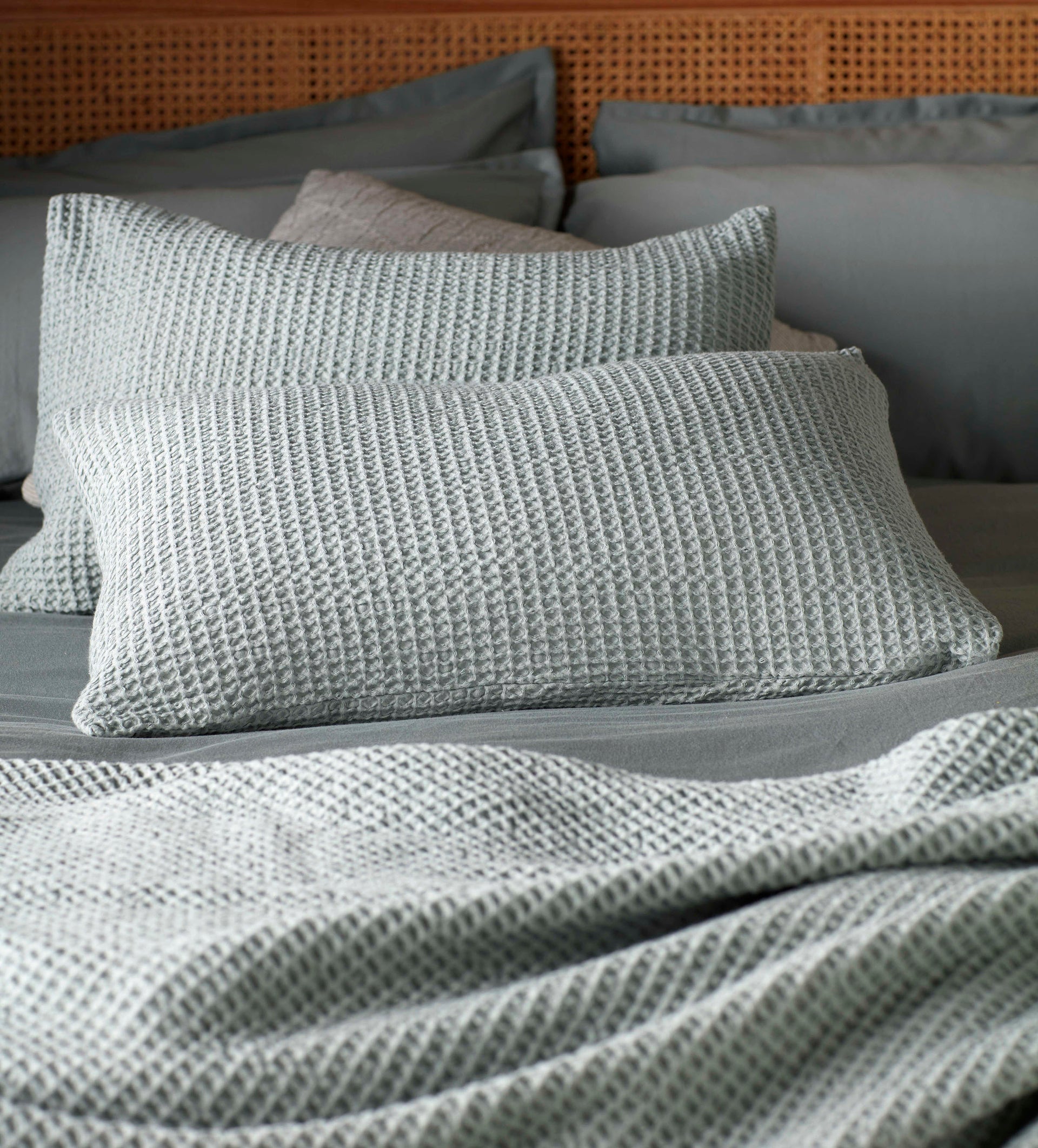 Sage Big Waffle 100% Cotton Cushion Cover