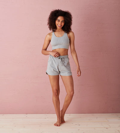 Cassie Grey Stripe Organic Shorts Front Model
