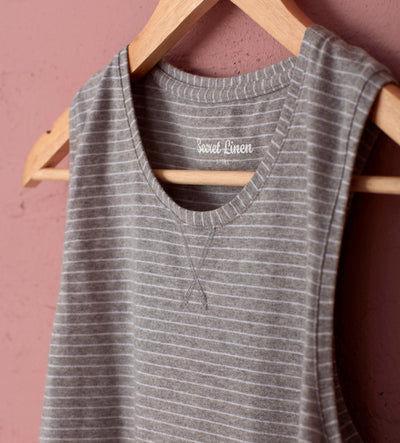 Cassie Grey Stripe Organic Sleep Vest detail