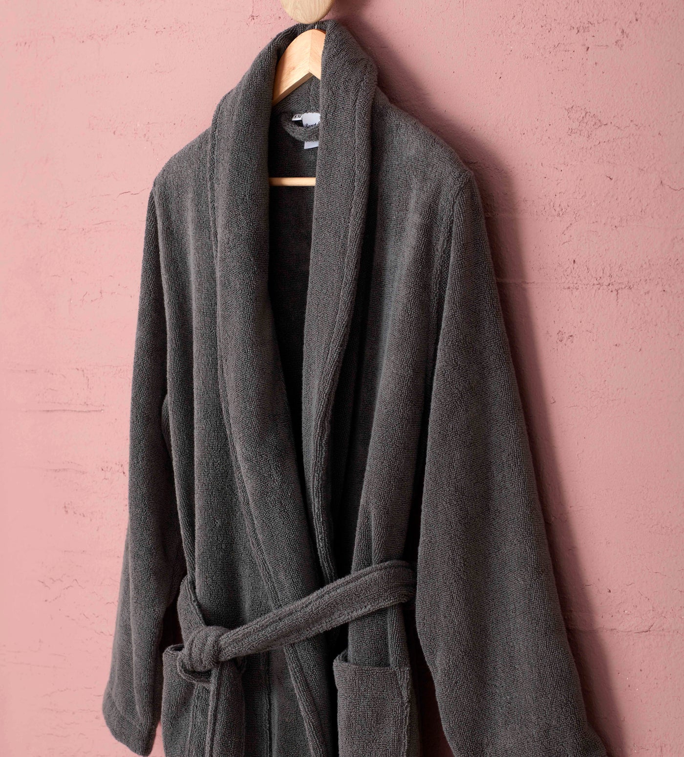 Charcoal Luxury Cotton Towelling Robe Side