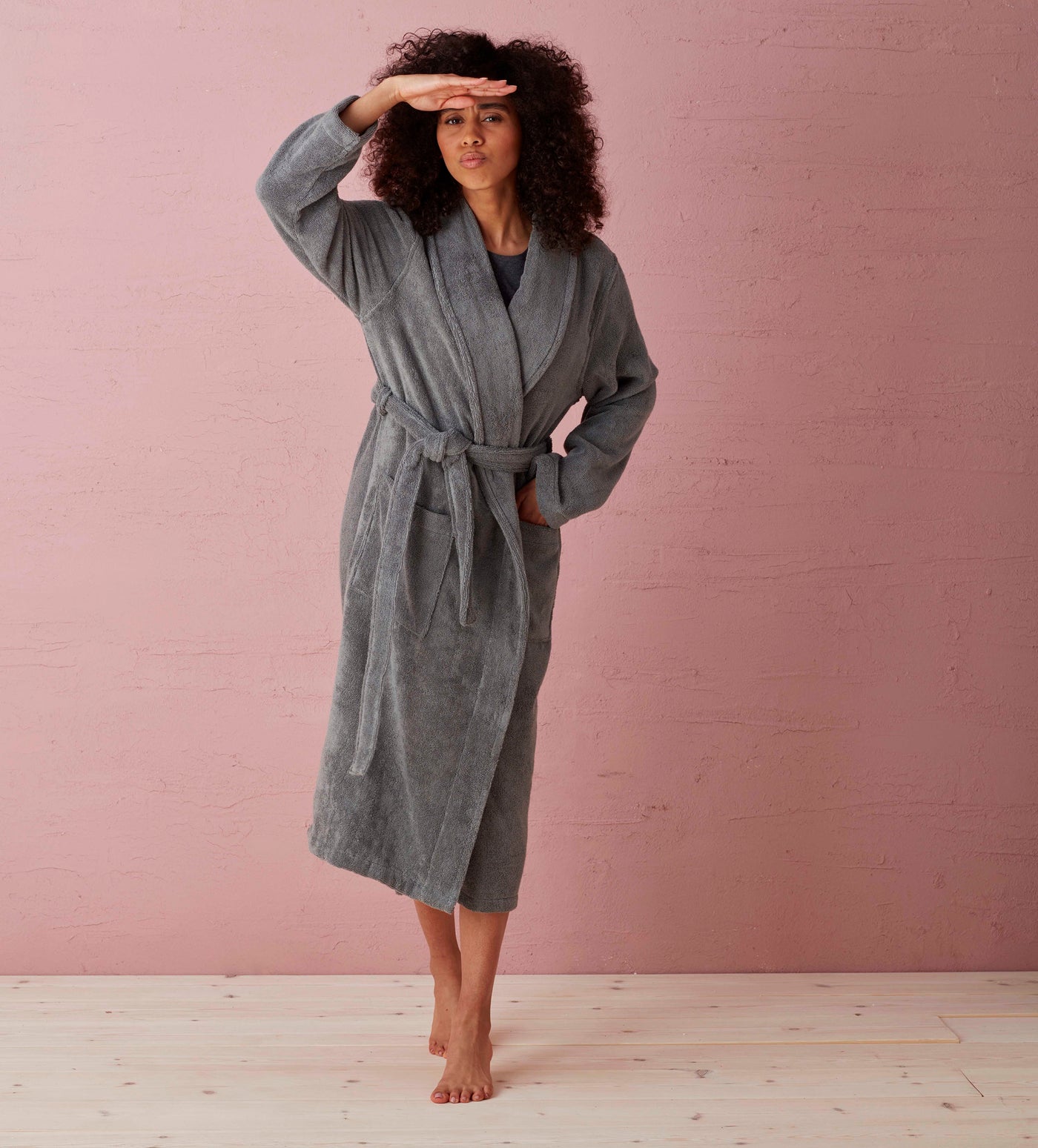 Charcoal Luxury Cotton Towelling Robe model 2