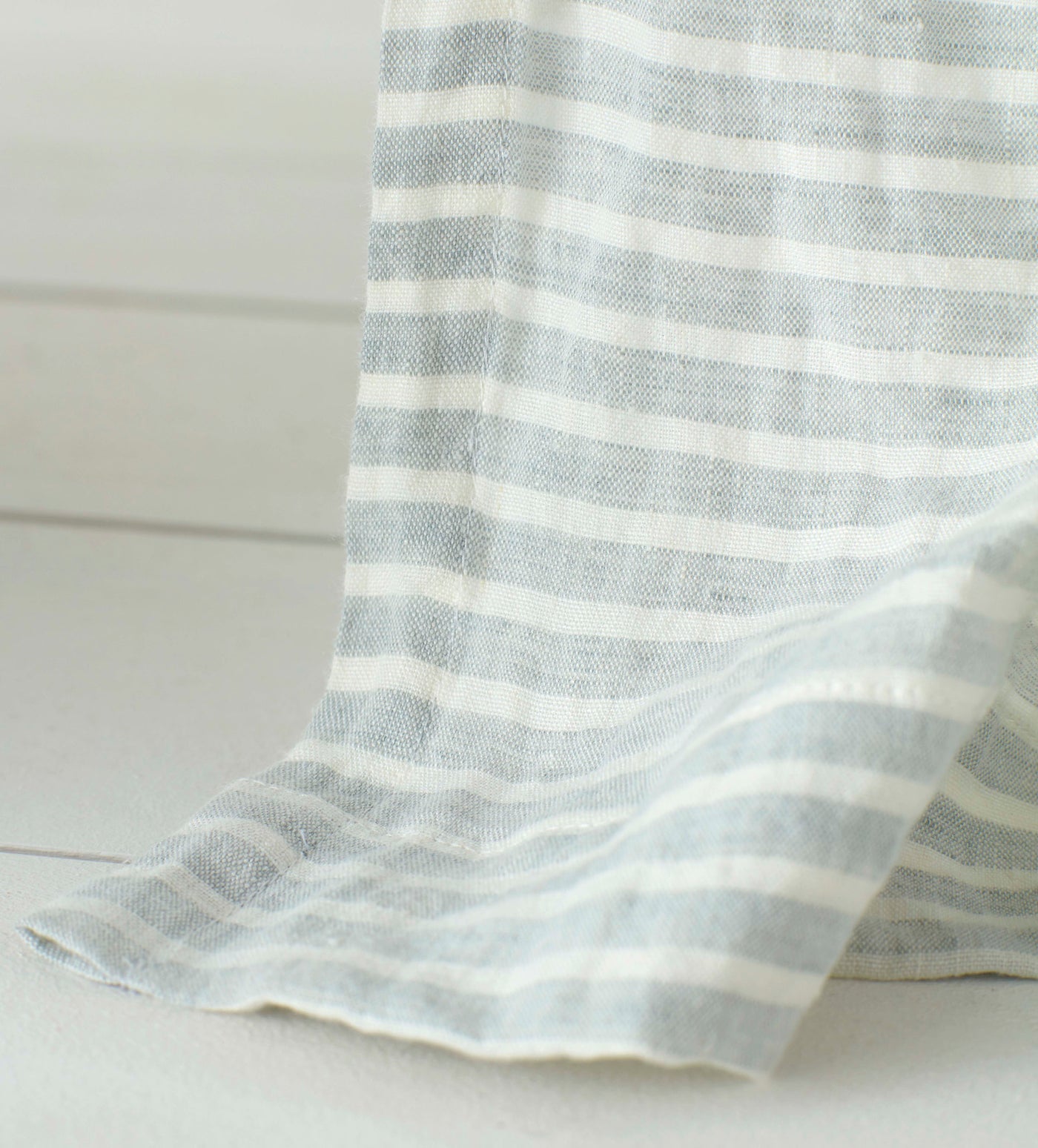 Sage Stripe 100% Linen Curtains Close Up