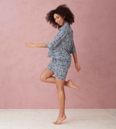 Evie Organic Pyjama Shorts Navy Model Side