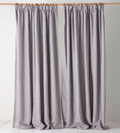 Flint Grey Twill Cotton Linen Blackout Pencil Pleat Curtains (Pair)