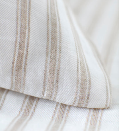 French Ticking Stripe Natural Bedding Corner Detail