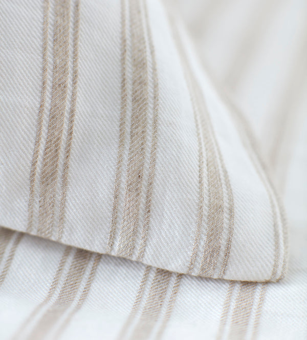 French Ticking Stripe Natural Bedding Corner Detail
