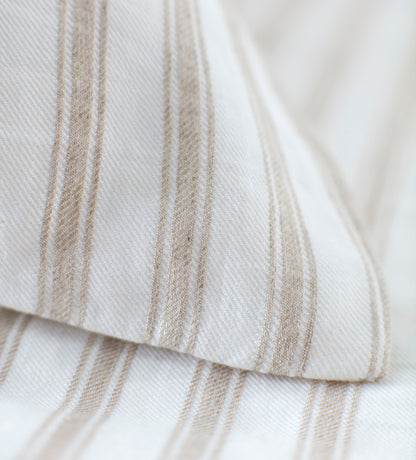 French Ticking Stripe Natural Bedding Corner Detail