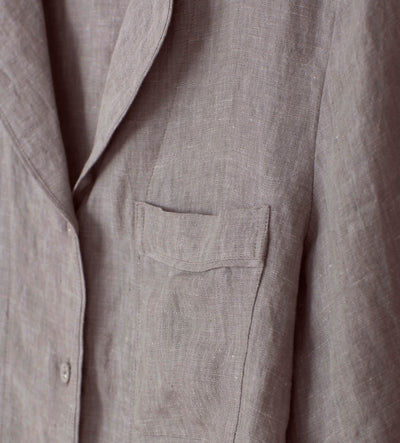 Flint Grey 100 Linen Long Sleeve Pyjama Top Detail