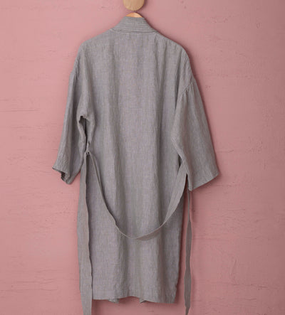 Flint Grey 100 Linen Robe Back