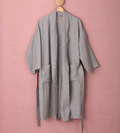 Flint Grey 100 Linen Robe Front