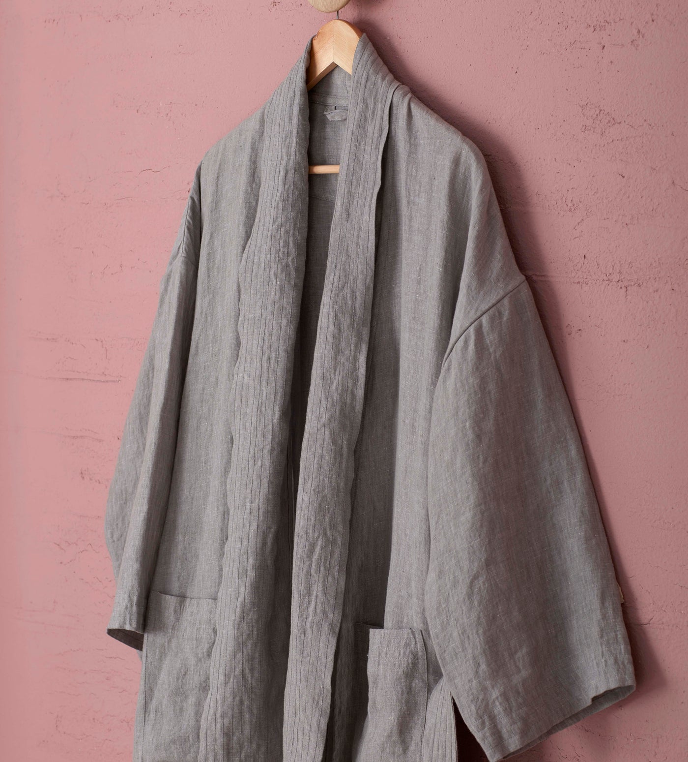 Flint Grey 100 Linen Robe Side