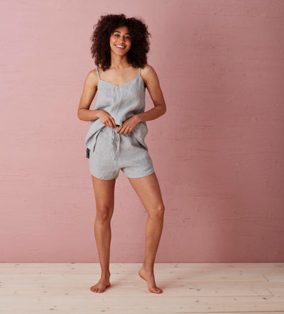 Flint Grey 100 Linen Shorts Model Front
