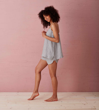Flint Grey 100 Linen Shorts Model Side