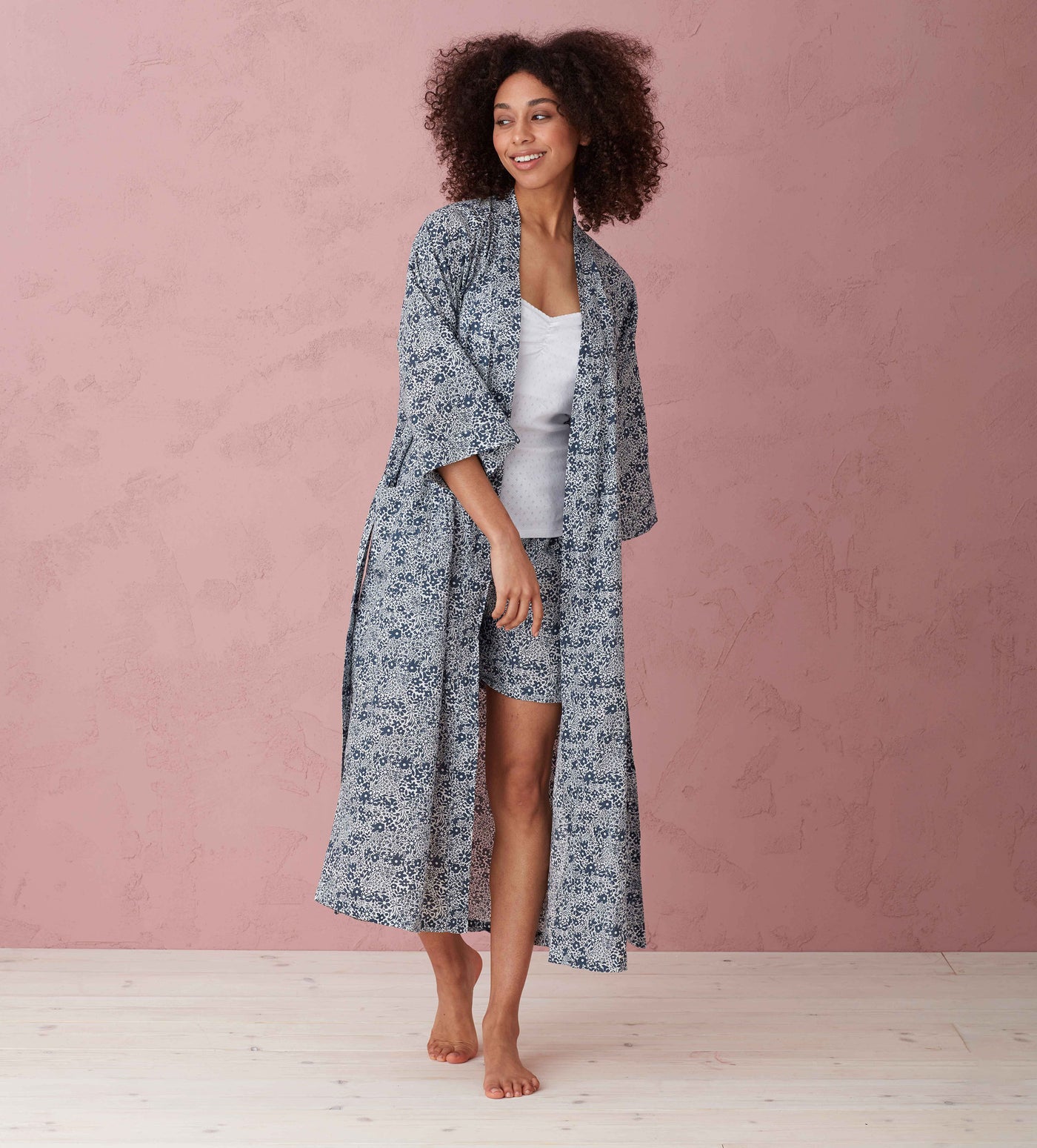 Florence Organic Robe Navy Model Front