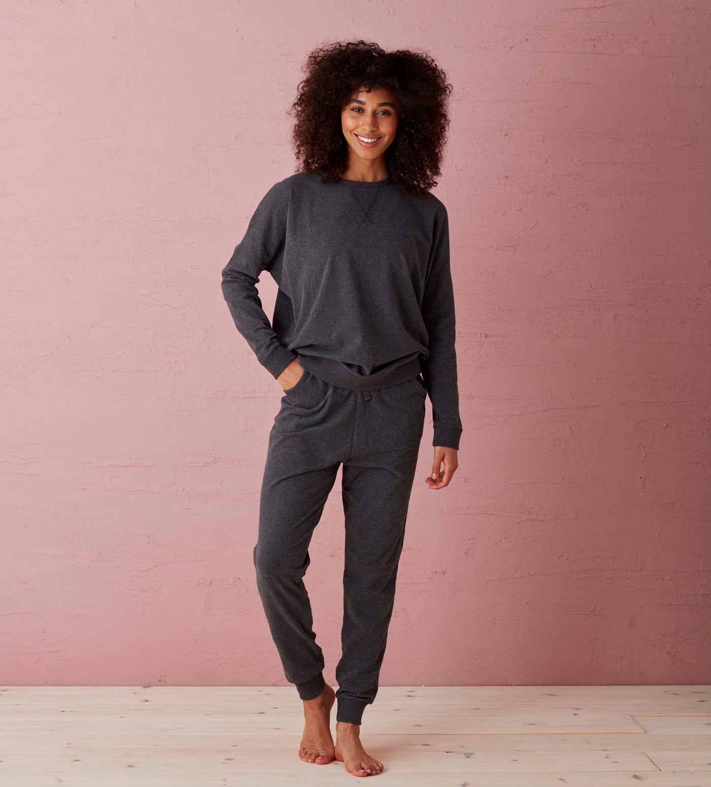 Jo Charcoal Organic Lounge Top Front Model 2