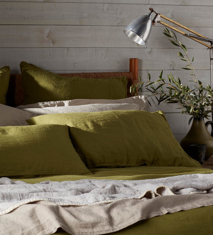 Moss Green 100% Linen Bed Linen