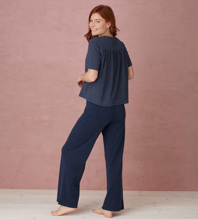 Libby Navy Organic Cotton Trousers Model Back