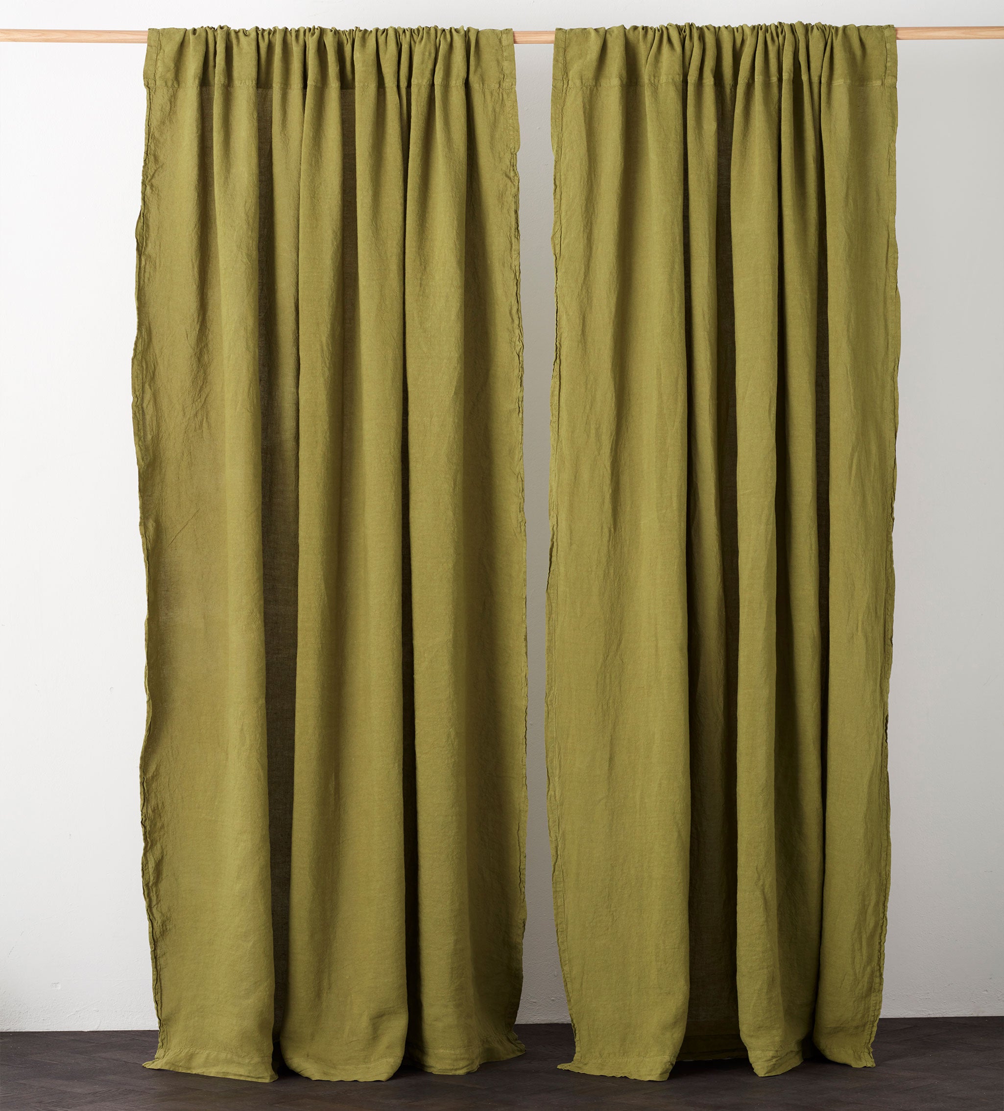 Moss Green 100% Linen Loop Top Curtain (Single)