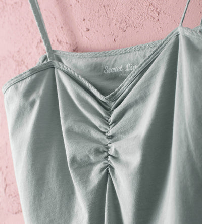 Nellie Organic Cami Nightie Teal Cut Out Detail