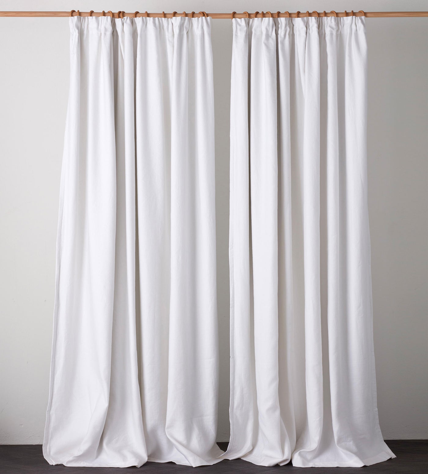 Off White Twill Cotton Linen Blackout Pencil Pleat Curtains (Pair)