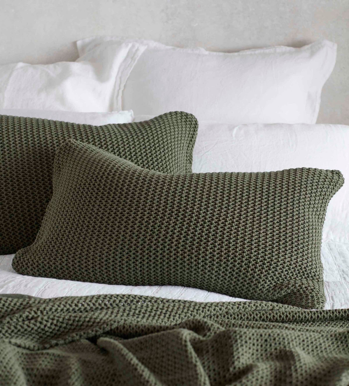 Olive Green Knitted Cushion Cover