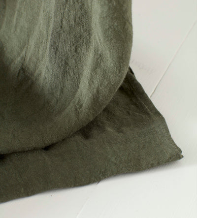 Olive Green 100% Linen Curtains Corner Detail