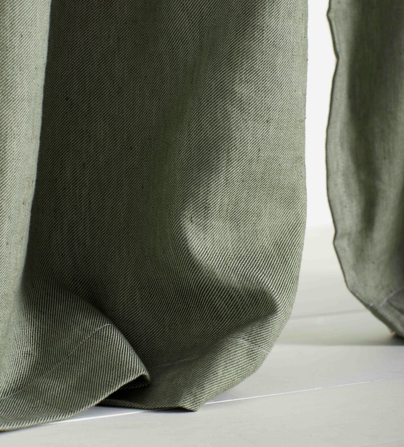 OLIVE GREEN TWILL BLACKOUT CURTAINS DETAIL