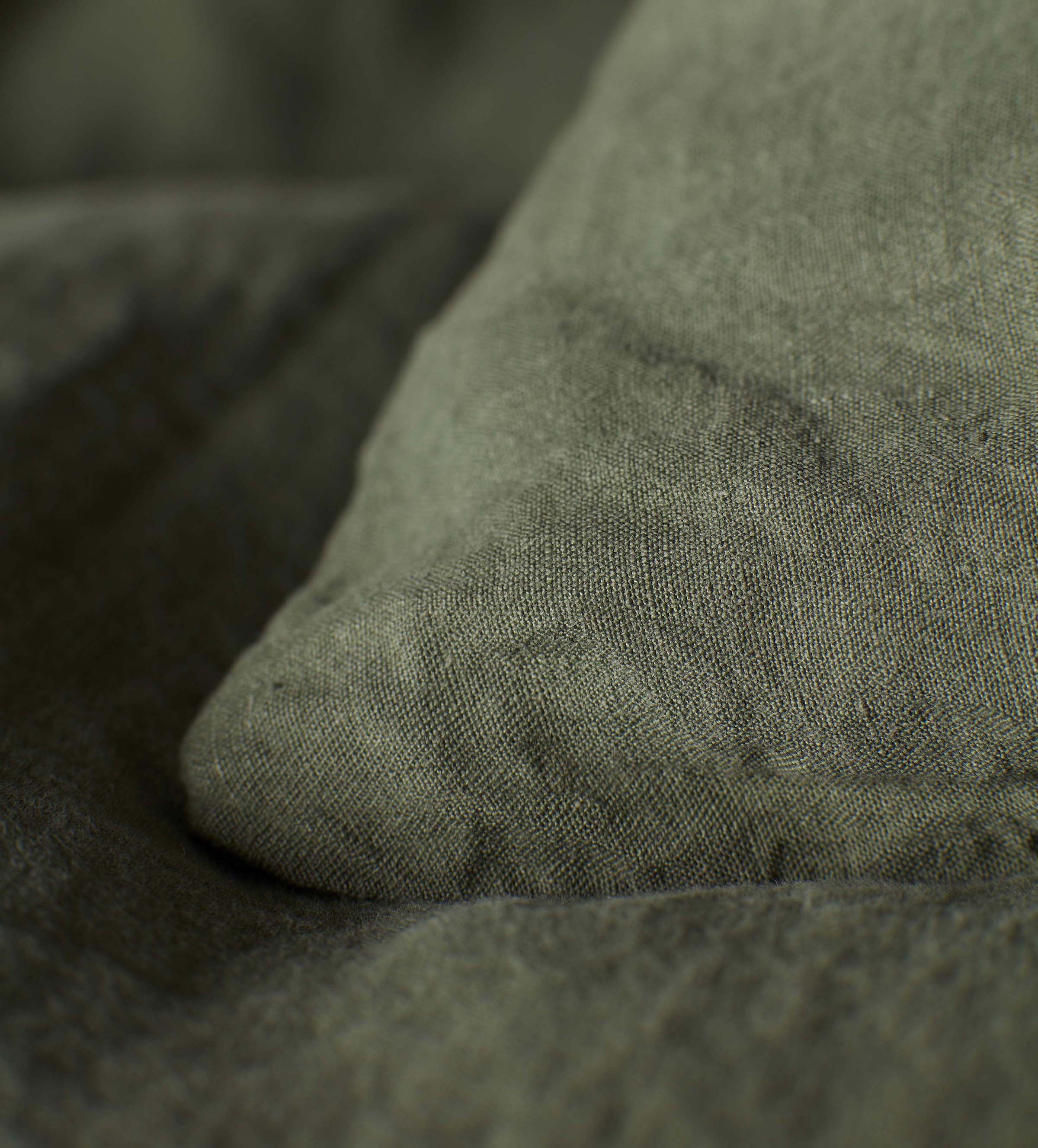 Olive Green 100% Linen Bedding Corner Detail