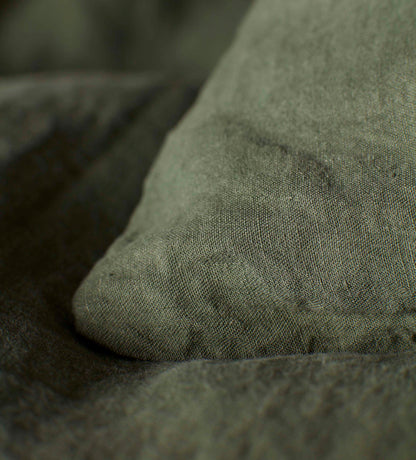 Olive Green 100% Linen Bedding Corner Detail
