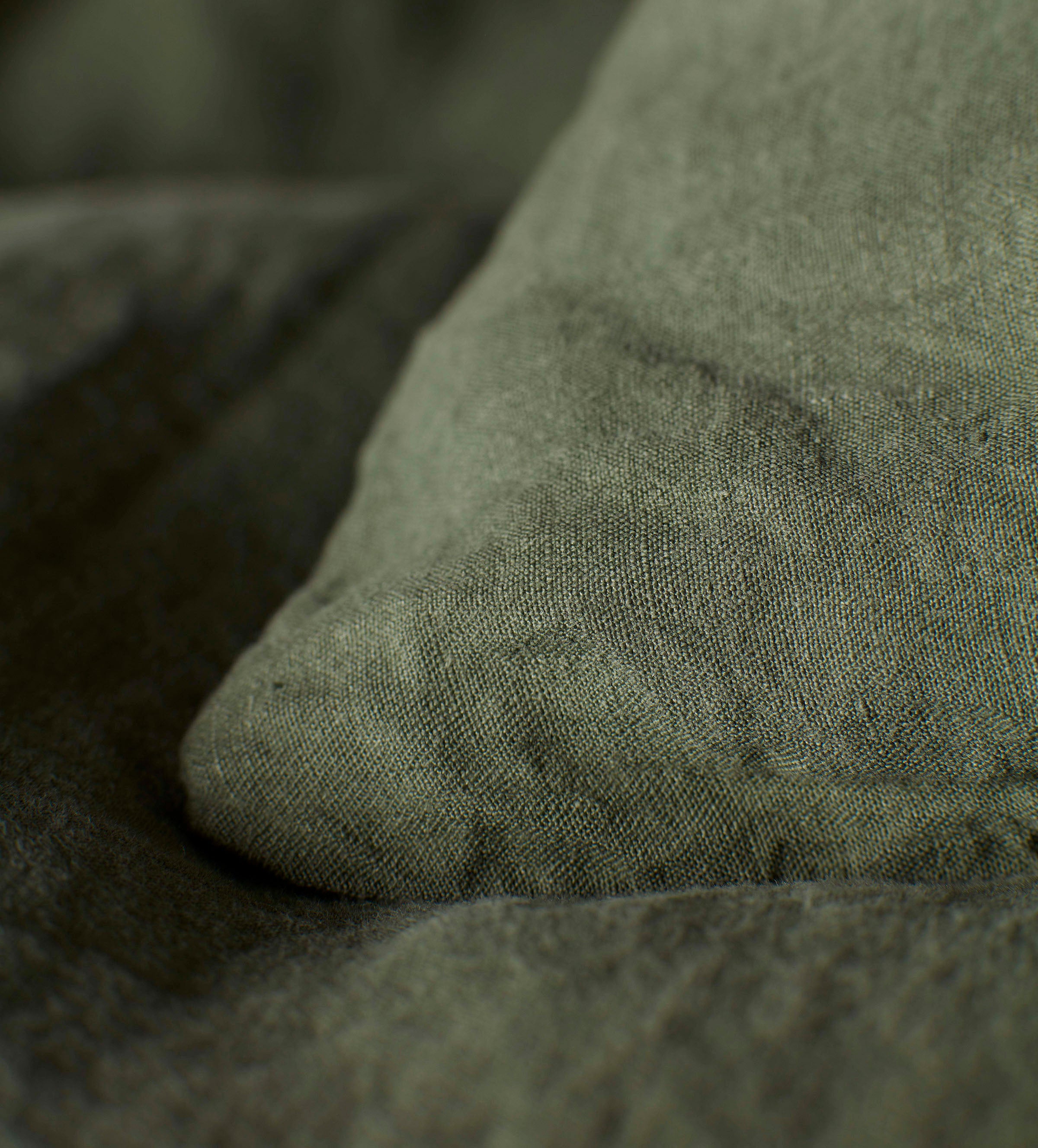 Olive Green 100% Linen Bedding Corner Detail